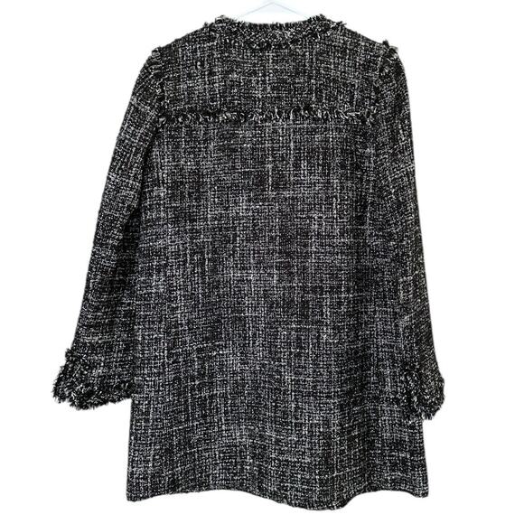 J. CREW Tweed Zip-Front Coat Women's 6 Black Wool Blend Fringe Trim Jacket - Picture 3 of 10